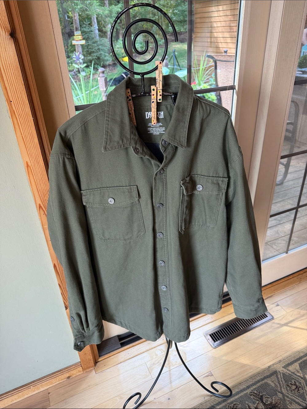 Duluth Trading Co Olive Green Hanger Bender Fire Sz L Military FOM Jacket Shacke